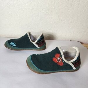 Smartwool Women Green Embroidered Wool Knit Slippers Fair Isle Floral Size 8